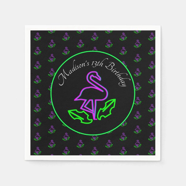 Guardanapo De Papel Neon Flamingo Teen Birthday Glow Party Tropical (Frente)