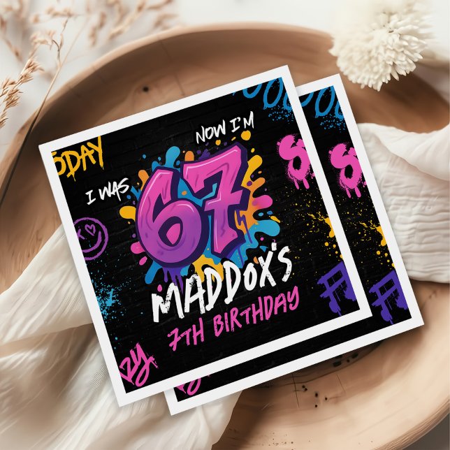 Guardanapo De Papel Neon Graffiti 6 7 Meme Trend Six Seven Birthday (Criador carregado)