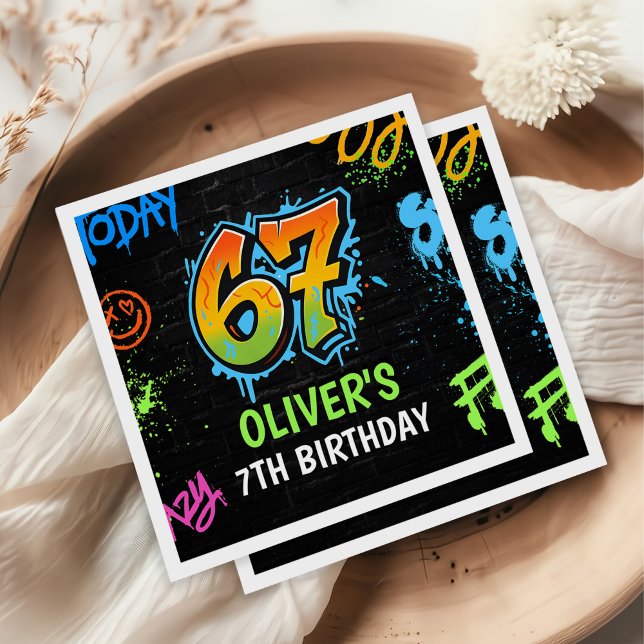 Guardanapo De Papel Neon Graffiti Six Seven Kids 7th Birthday Party (Criador carregado)