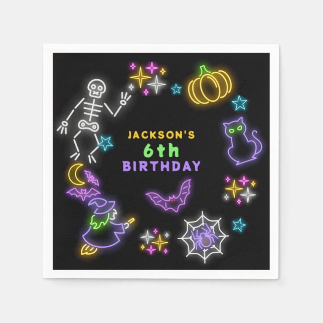 Guardanapo De Papel Neon Halloween Boys 6 Birthday Festa Figurume (Frente)