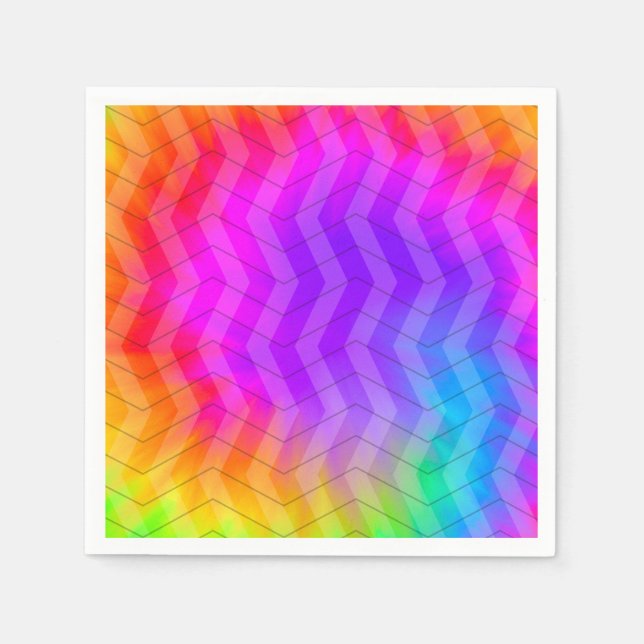 Guardanapo De Papel Neon Herringbone Trippy Hippie Rainbow (Frente)