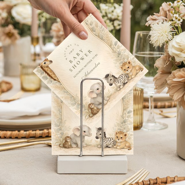 Guardanapo De Papel Neutral Safari Jungle Animals Baby Shower (Criador carregado)