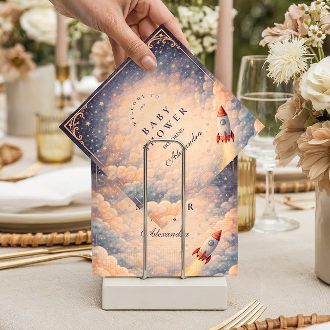 Guardanapo De Papel Neutral Space Rocket Stars Baby Shower (Criador carregado)