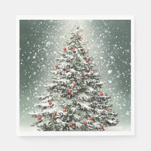 Guardanapo De Papel Neve Branca em Torres de Natal Verde Ornamentos Co