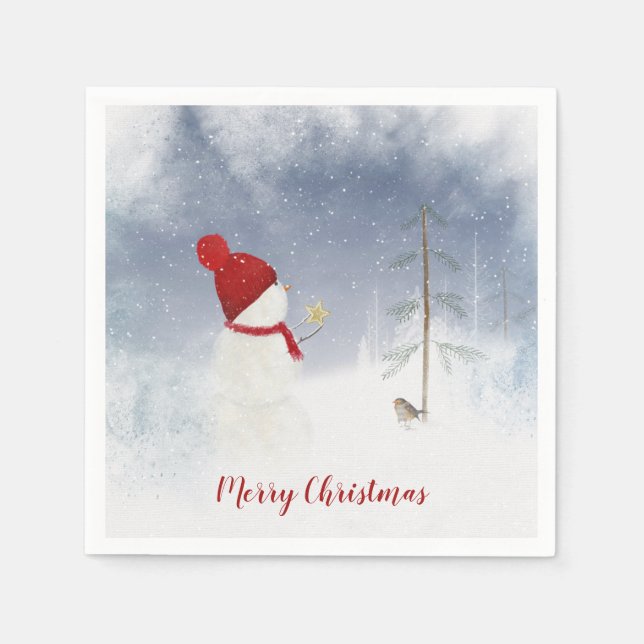 Guardanapo De Papel Neve de Natal com estrela de ouro (Frente)