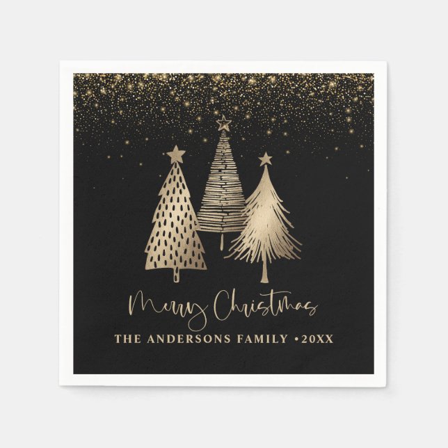 Guardanapo De Papel Neve Dourada de Árvore de Natal elegante (Frente)