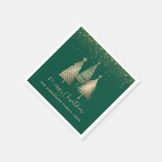 Guardanapo De Papel Neve Dourada de Árvore de Natal elegante (Canto)