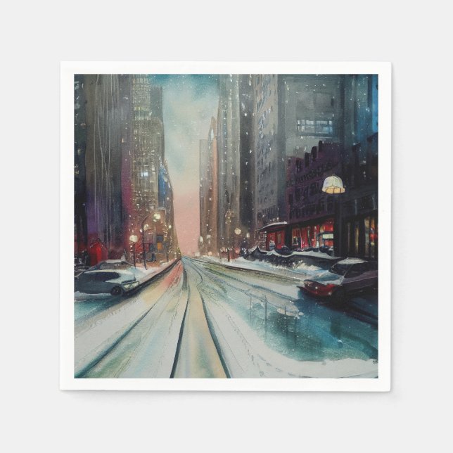 Guardanapo De Papel Neve Na Cidade (Frente)