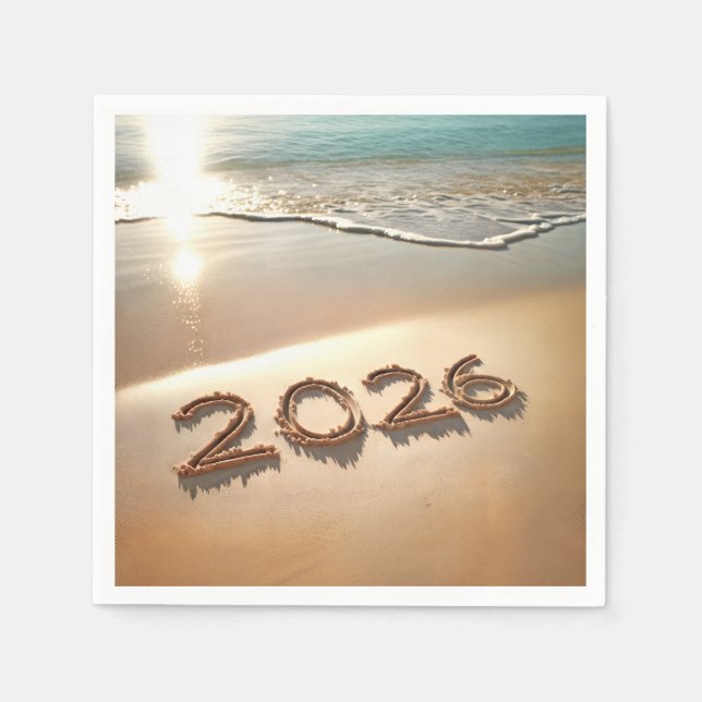 Guardanapo De Papel New Year 2026 In Beach Sand (Frente)