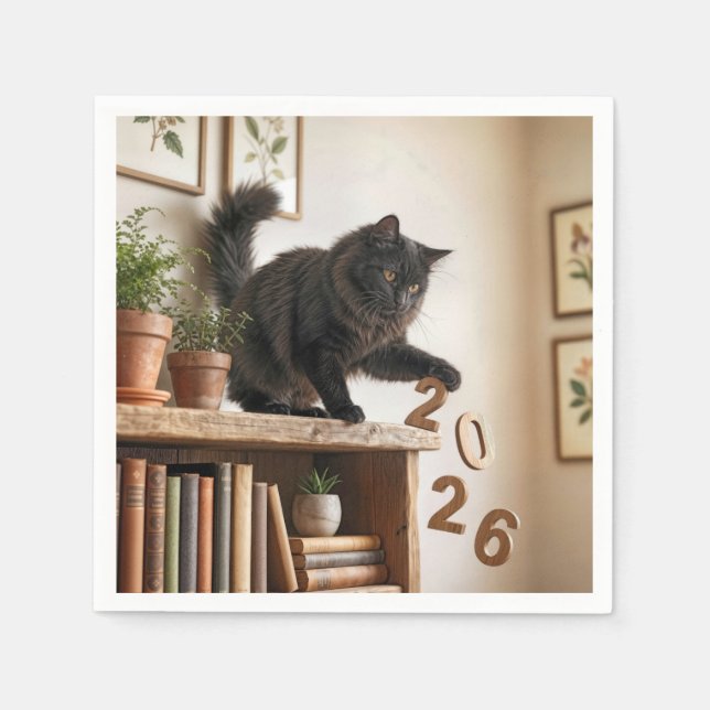 Guardanapo De Papel New Year 2027 Playful Cat (Frente)