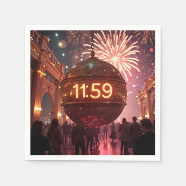 Guardanapo De Papel New Year's Eve Countdown Clock with Fireworks (Frente)