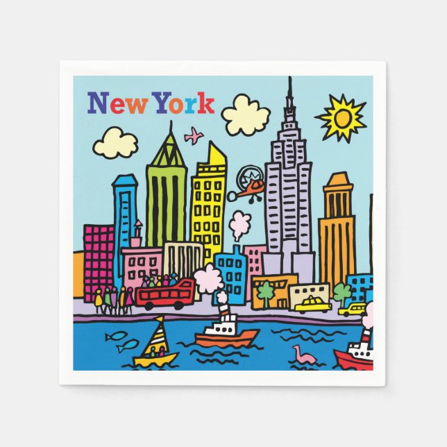 Guardanapo De Papel New York Cartoon Sighsee Building (Frente)