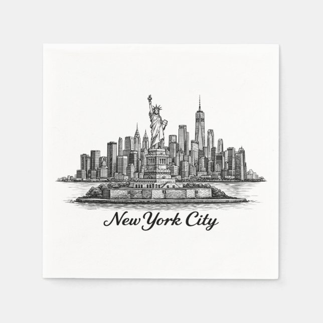 Guardanapo De Papel New York City Skyline Line Art Illustration (Frente)