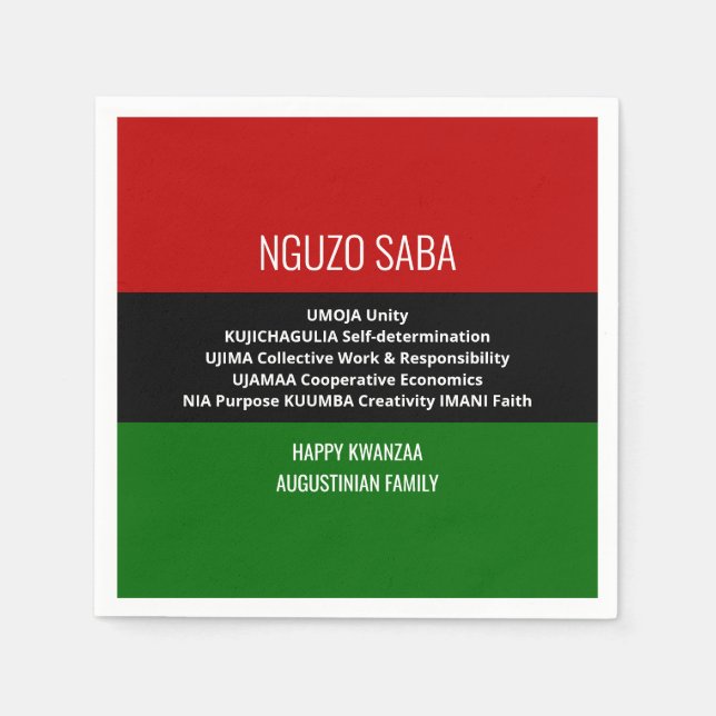 Guardanapo De Papel NGUZO SABA Happy Kwanzaa personalizado (Frente)