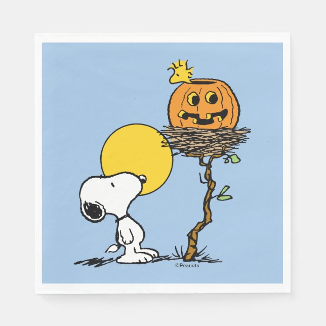 Guardanapo De Papel Ninho de Snoopy & Woodstock com Jack O' Lanterna (Frente)