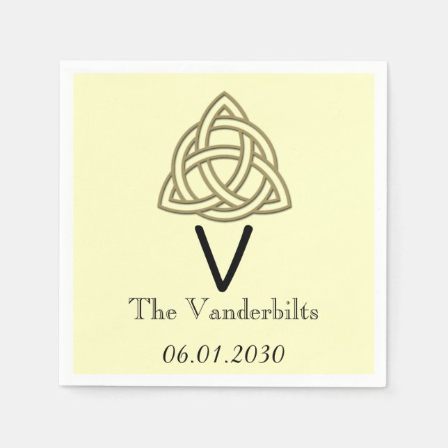 Guardanapo De Papel Nó Celta no Casamento do Monograma Dourado e de Ma (Frente)