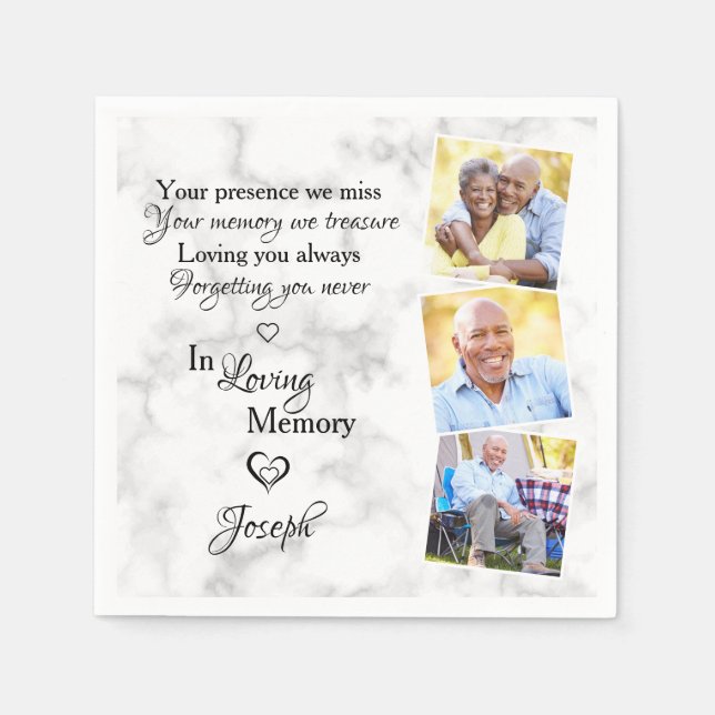 Guardanapo De Papel No Loving Memory Custom 3 Photo Memorial Funeral (Frente)
