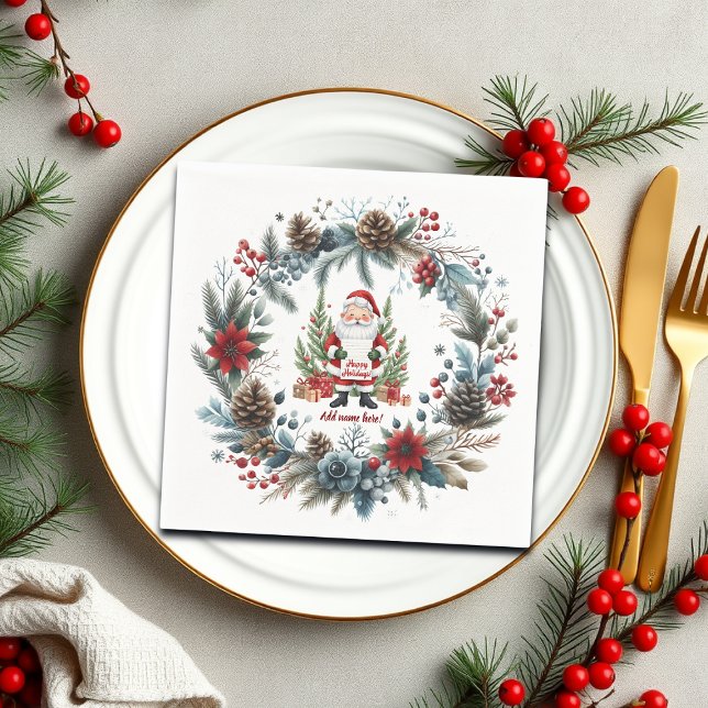 Guardanapo De Papel Noel Claus Winter Wreath Happy Holidations (Criador carregado)