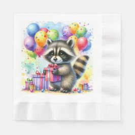 Guardanapo De Papel Noite de Cartoon Raccoon de Cores Aquáticas