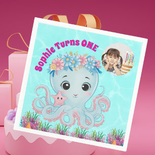 Guardanapo De Papel Noite de Foto Girly de Octopus Floral Branco Bonit