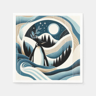 Guardanapo De Papel Noite De Inverno Na Floresta Azul De Pinguim