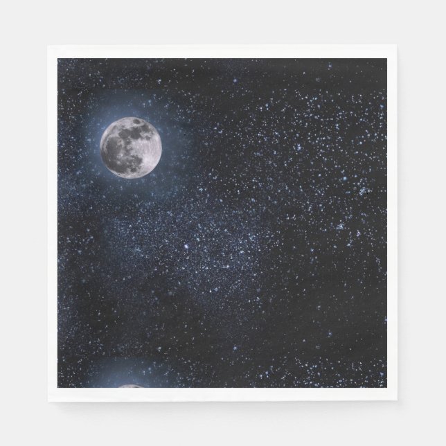 Guardanapo De Papel Noite de Lua Cheia Estrelas no Céu Espaço Sideral (Frente)