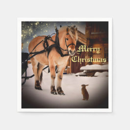 Guardanapo De Papel Noite de Natal estrelado na fazenda com cavalo