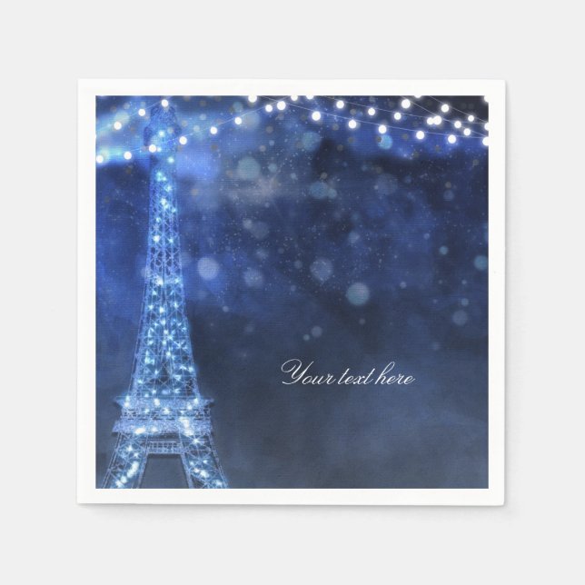 Guardanapo De Papel Noite Encantada Azul em Paris Torre Eiffel (Frente)