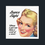 Guardanapo De Papel Noite Funny Bunco Retro Vintage Mulheres Inchadas<br><div class="desc">Engraçado humor Bunco ou Bunko para o seu próximo jogo Bunco. Apresenta uma foto retrô vintage de um jogador de jogos Bunco. Ela está sorrindo porque é a Noite Bunco e é "Onde uma garota pode ter um monte de tempo!" Um cúmplice decorante de Bunco divertido para as suas raparigas....</div>