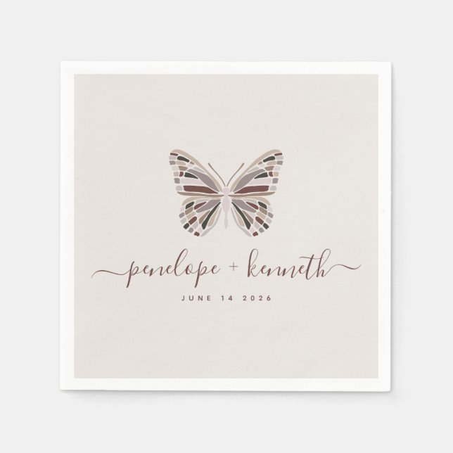 Guardanapo De Papel Noiva Borboleta Rosa Pessoalizado Casamento Boho (Frente)