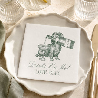 Guardanapo De Papel Noiva Champanhe Dachshund Verde Sage Preppy