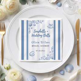 Guardanapo De Papel Noiva Concha Azul Náutico Personalizado