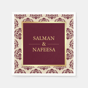 Guardanapo De Papel Noiva Damask Burgundy Folha Dourada Falsa