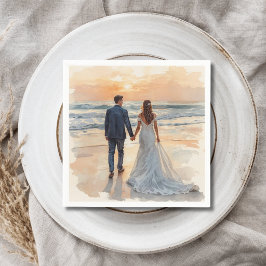 Guardanapo De Papel Noiva e Noivo Aquarela Praia Casamento Pintado