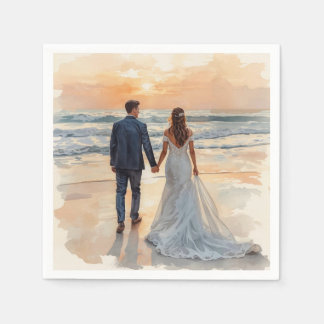 Guardanapo De Papel Noiva e Noivo Aquarela Praia Casamento Pintado