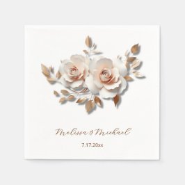 Guardanapo De Papel Noiva e Noivo Bodas de Rosa Dourado Bege Rosas 3D