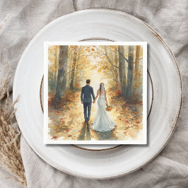 Guardanapo De Papel Noiva e Noivo de Aquarela de Outono Casamento Pint