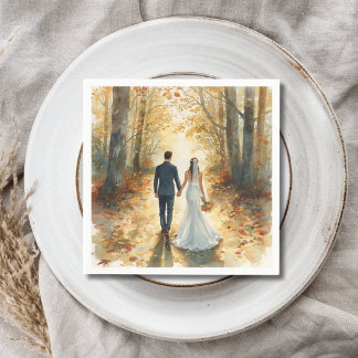 Guardanapo De Papel Noiva e Noivo de Aquarela de Outono Casamento Pint