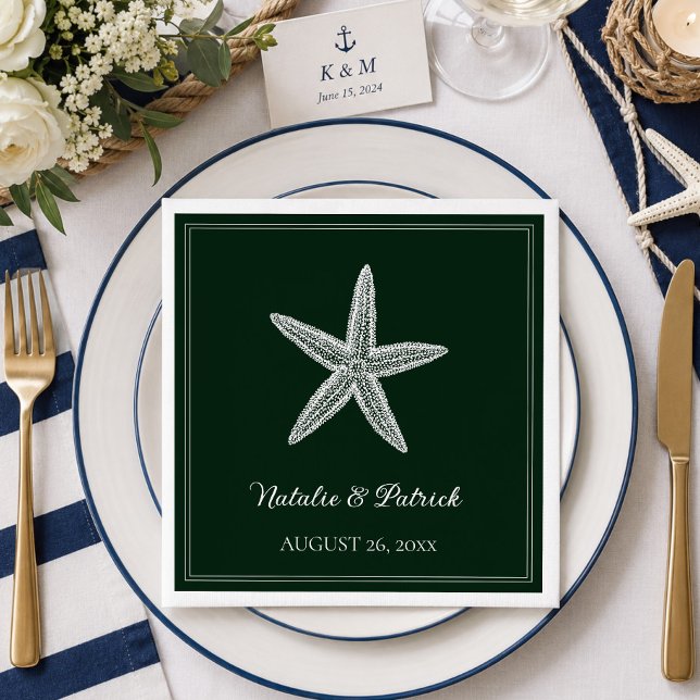 Guardanapo De Papel Noiva Estrela-do-Mar Verde Esmeralda (Emerald Green Starfish Wedding Napkins)