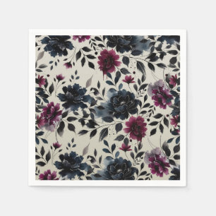 Guardanapo De Papel Noiva Floral Azul Meia-Noite Borgonha Amêndoa Casa