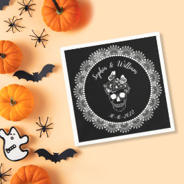 Guardanapo De Papel Noiva Floral Gótico Preto e Branco Halloween Casam