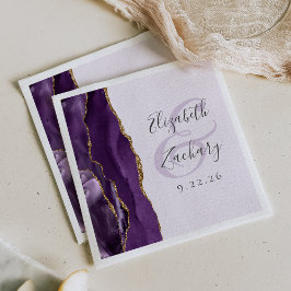 Guardanapo De Papel Noiva Lavanda Roxo Dourado Geodo de Ágata Casament