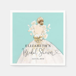 Guardanapo De Papel Noiva Loira Vestida Azul Chá de panela Floral Dour