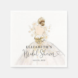 Guardanapo De Papel Noiva Loura Vestida Rosa Dourada Chá de panela Flo