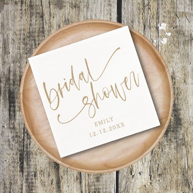 Guardanapo De Papel Noiva Moderna Dourada Script & Branco (Criador carregado)