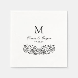 Guardanapo De Papel Noiva Monograma Clássico Ornate Vintage Preto