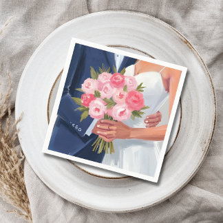 Guardanapo De Papel Noiva & Noivo Buquê de Noiva Aquarela Pintada