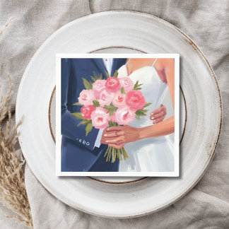 Guardanapo De Papel Noiva & Noivo Buquê de Noiva Aquarela Pintada