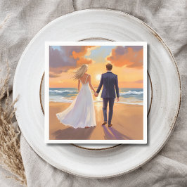 Guardanapo De Papel Noiva & Noivo Casamento na Praia Aquarela
