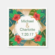 Noiva & Noivo Hibisco Vermelho Havaiano Luau